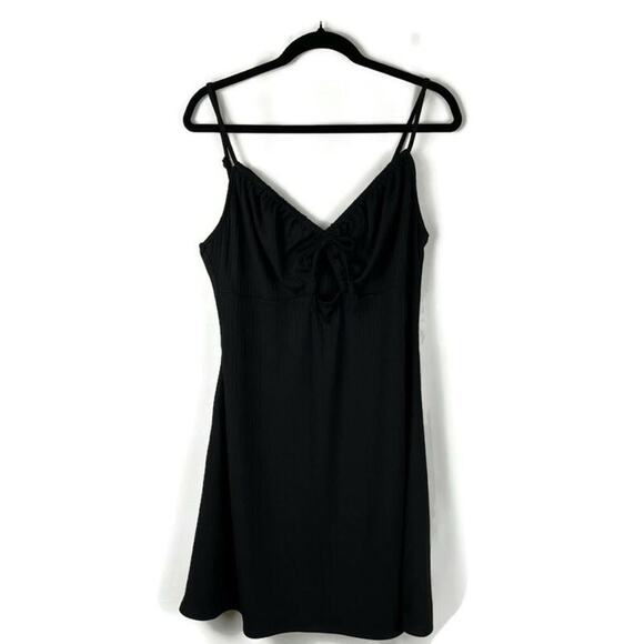 TOPSHOP Strappy Cutout Babydoll Ribbed Black Mini Dress Sz 12 Going Out Party - Picture 1 of 8